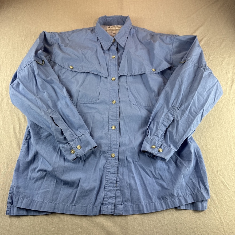 Columbia PFG Vented Shirt Womens L Blue Long Sleeve Outdoors Fishing Hiking READ